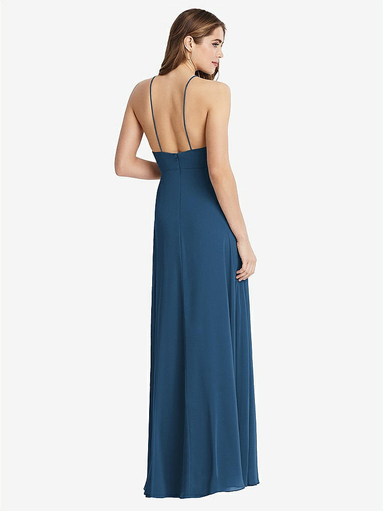 【STYLE: LB010】High Neck Chiffon Maxi Dress with Front Slit - Lela【COLOR: Dusk Blue】