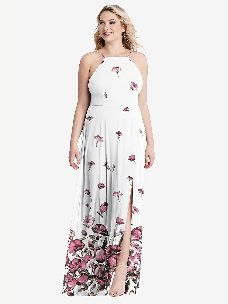 【STYLE: LB010】High Neck Chiffon Maxi Dress with Front Slit - Lela【COLOR: London Print】