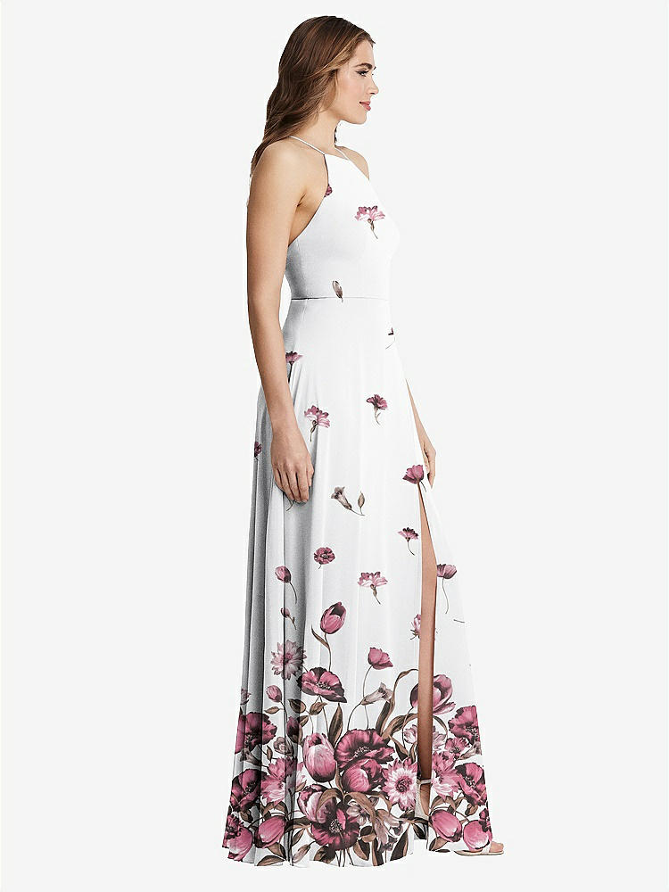 【STYLE: LB010】High Neck Chiffon Maxi Dress with Front Slit - Lela【COLOR: London Print】