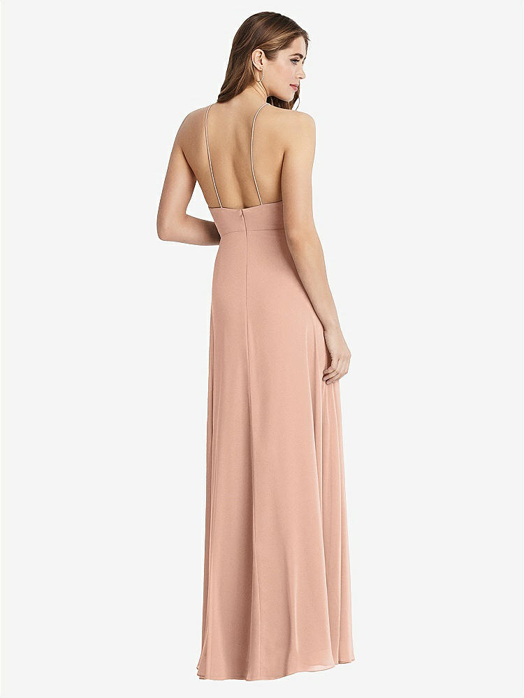【STYLE: LB010】High Neck Chiffon Maxi Dress with Front Slit - Lela【COLOR: Pale Peach】