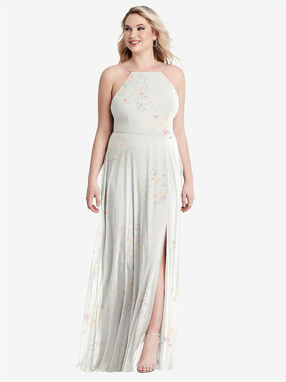 【STYLE: LB010】High Neck Chiffon Maxi Dress with Front Slit - Lela【COLOR: Spring Fling】