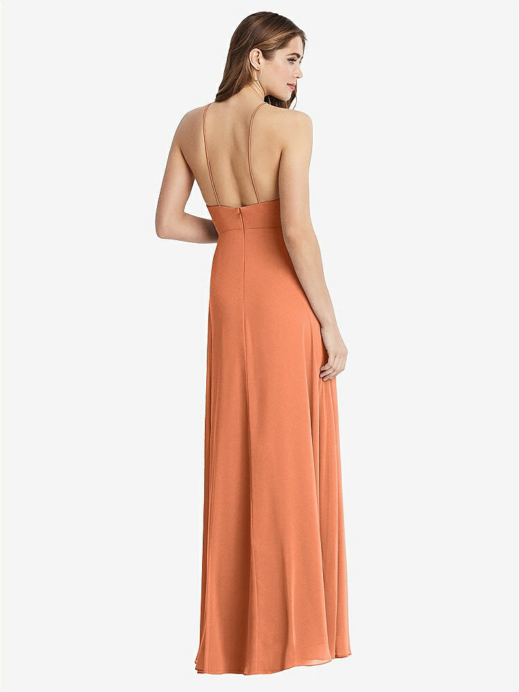 【STYLE: LB010】High Neck Chiffon Maxi Dress with Front Slit - Lela【COLOR: Sweet Melon】