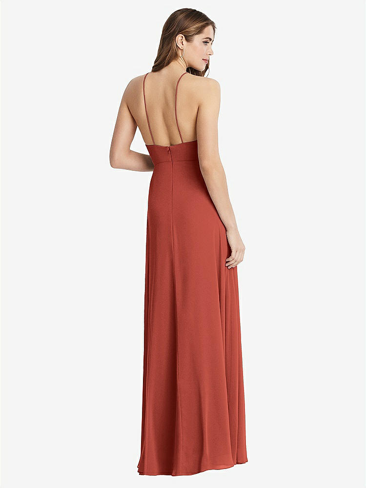 【STYLE: LB010】High Neck Chiffon Maxi Dress with Front Slit - Lela【COLOR: Amber Sunset】