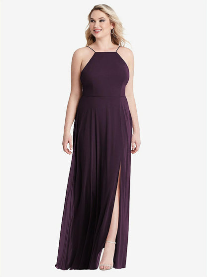【NEW】【STYLE: LB010】高 首 シフォン マキシ ドレス 前面 スリット  -  lela【COLOR: Aubergine】【SIZE: 00-30W】