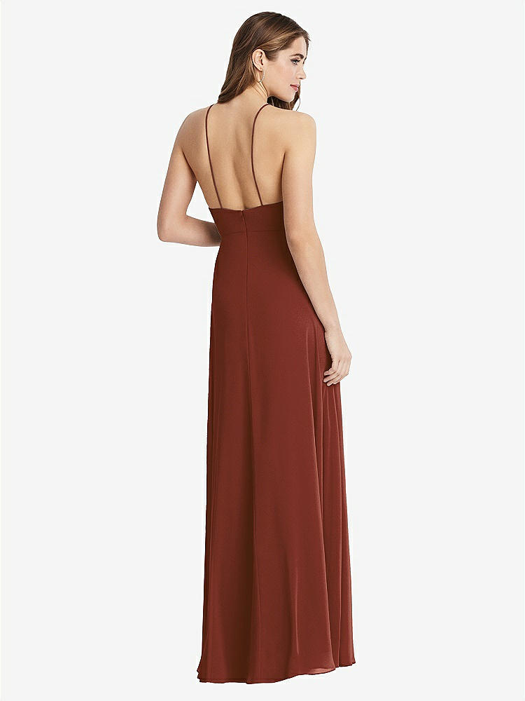 【STYLE: LB010】High Neck Chiffon Maxi Dress with Front Slit - Lela【COLOR: Auburn Moon】