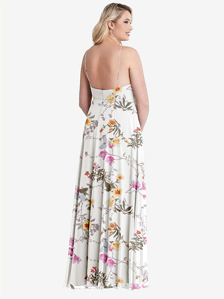 【STYLE: LB010】High Neck Chiffon Maxi Dress with Front Slit - Lela【COLOR: Butterfly Botanica Ivory】