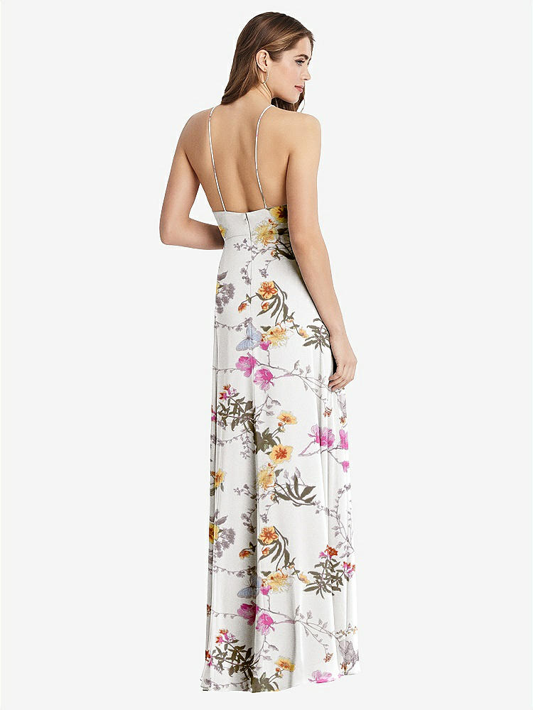 【STYLE: LB010】High Neck Chiffon Maxi Dress with Front Slit - Lela【COLOR: Butterfly Botanica Ivory】