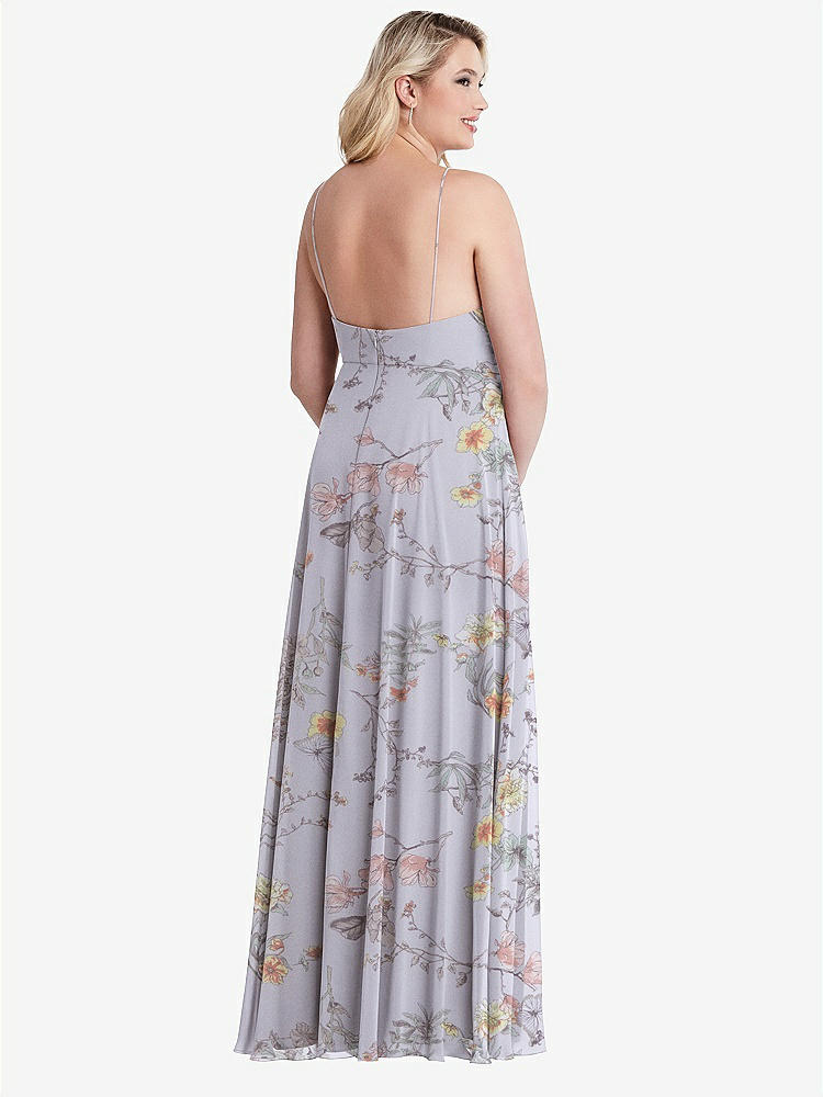 【STYLE: LB010】High Neck Chiffon Maxi Dress with Front Slit - Lela【COLOR: Butterfly Botanica Silver Dove】