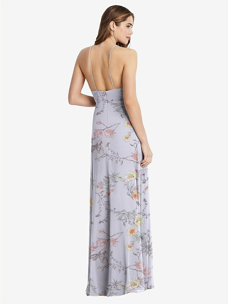 【STYLE: LB010】High Neck Chiffon Maxi Dress with Front Slit - Lela【COLOR: Butterfly Botanica Silver Dove】