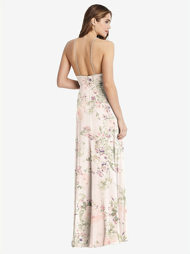 【STYLE: LB010】High Neck Chiffon Maxi Dress with Front Slit - Lela【COLOR: Blush Garden】