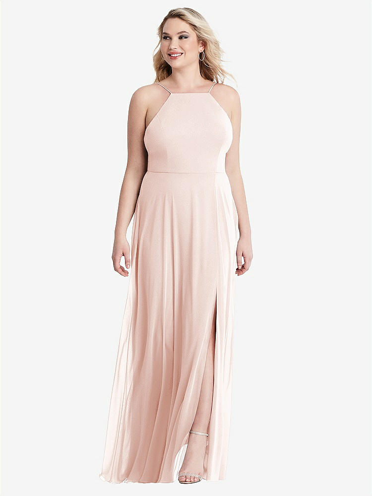 【NEW】【STYLE: LB010】高 首 シフォン マキシ ドレス 前面 スリット  -  lela【COLOR: Blush】【SIZE: 00-30W】