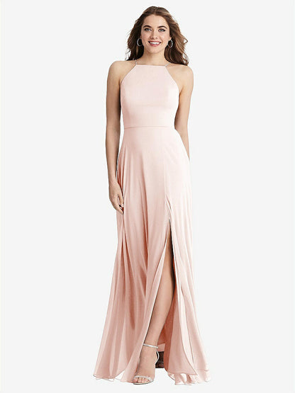 【NEW】【STYLE: LB010】高 首 シフォン マキシ ドレス 前面 スリット  -  lela【COLOR: Blush】【SIZE: 00-30W】