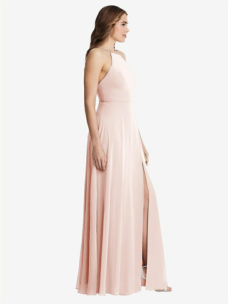 【NEW】【STYLE: LB010】高 首 シフォン マキシ ドレス 前面 スリット  -  lela【COLOR: Blush】【SIZE: 00-30W】