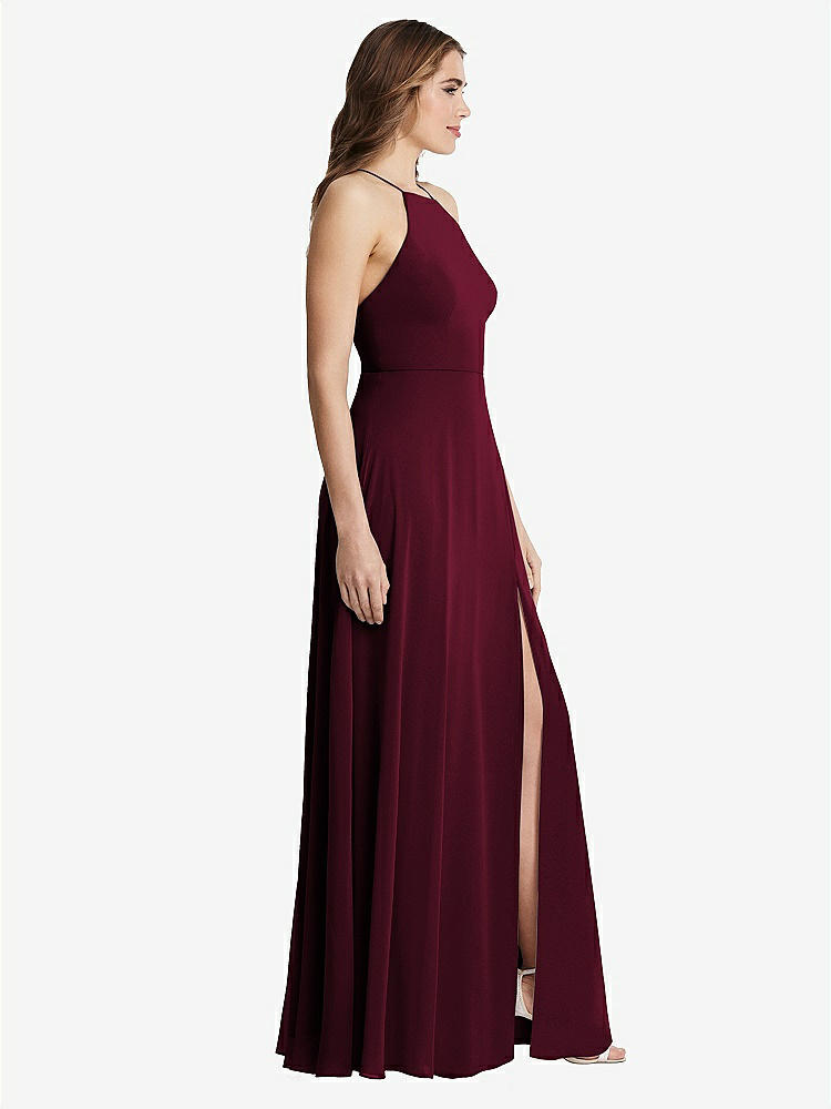 【NEW】【STYLE: LB010】高 首 シフォン マキシ ドレス 前面 スリット  -  lela【COLOR: Cabernet】【SIZE: 00-30W】