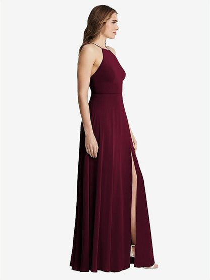 【NEW】【STYLE: LB010】高 首 シフォン マキシ ドレス 前面 スリット  -  lela【COLOR: Cabernet】【SIZE: 00-30W】
