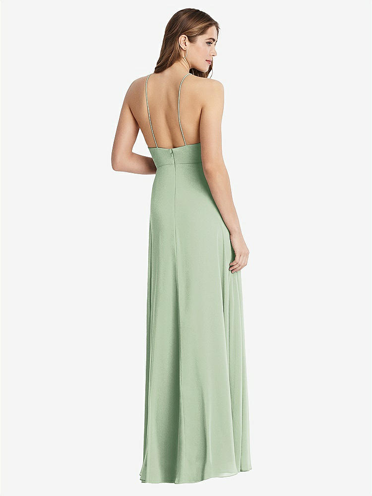 【STYLE: LB010】High Neck Chiffon Maxi Dress with Front Slit - Lela【COLOR: Celadon】