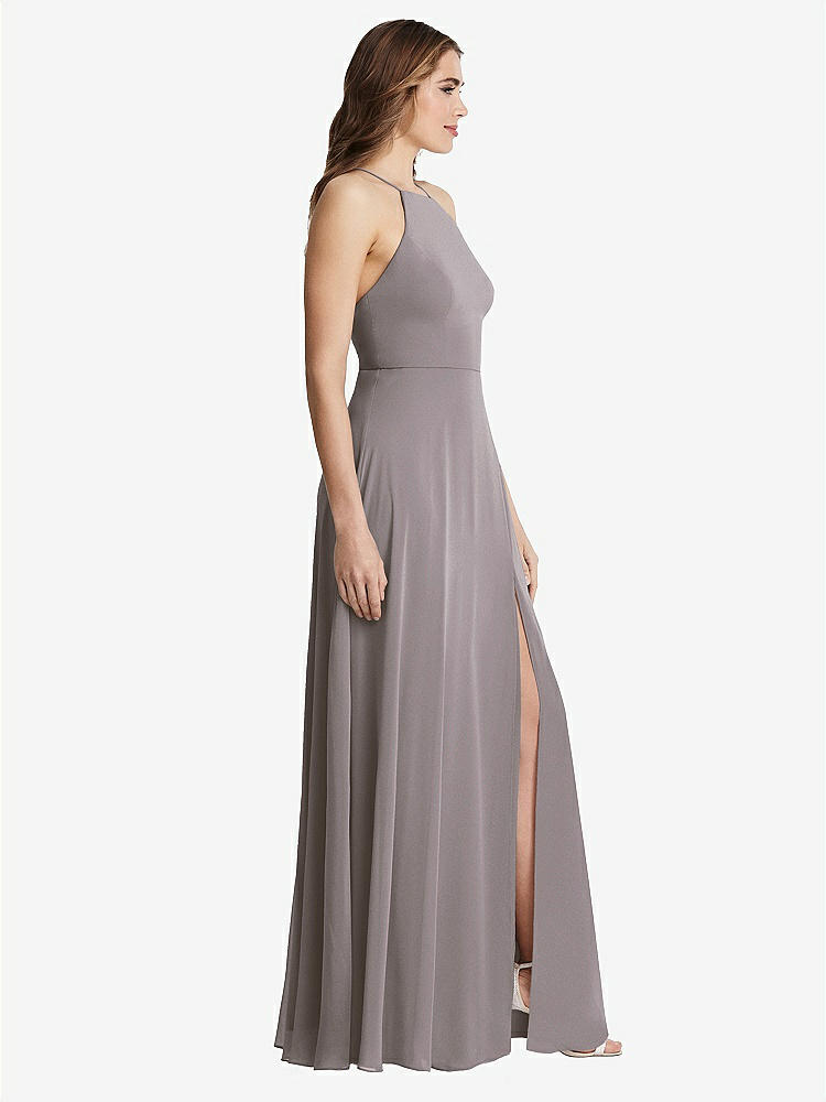 【NEW】【STYLE: LB010】高 首 シフォン マキシ ドレス 前面 スリット  -  lela【COLOR: Cashmere Gray】【SIZE: 00-30W】