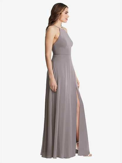 【NEW】【STYLE: LB010】高 首 シフォン マキシ ドレス 前面 スリット  -  lela【COLOR: Cashmere Gray】【SIZE: 00-30W】