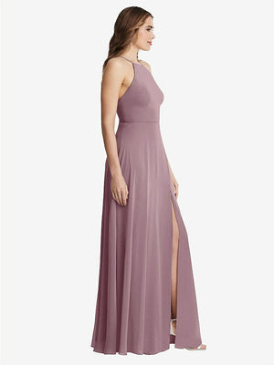 【NEW】【STYLE: LB010】高 首 シフォン マキシ ドレス 前面 スリット  -  lela【COLOR: Dusty Rose】【SIZE: 00-30W】