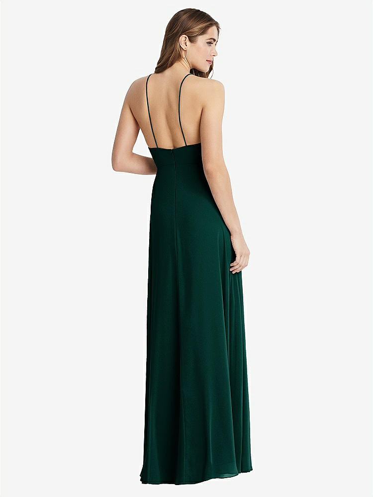 【STYLE: LB010】High Neck Chiffon Maxi Dress with Front Slit - Lela【COLOR: Evergreen】