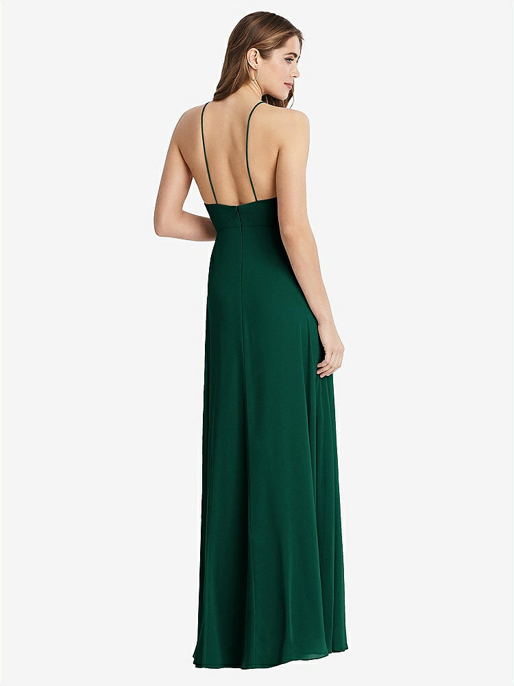【STYLE: LB010】High Neck Chiffon Maxi Dress with Front Slit - Lela【COLOR: Hunter Green】