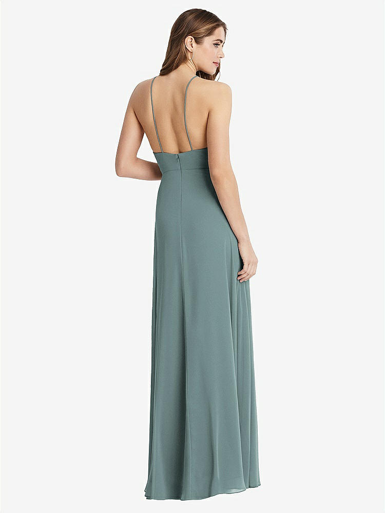 【STYLE: LB010】High Neck Chiffon Maxi Dress with Front Slit - Lela【COLOR: Icelandic】