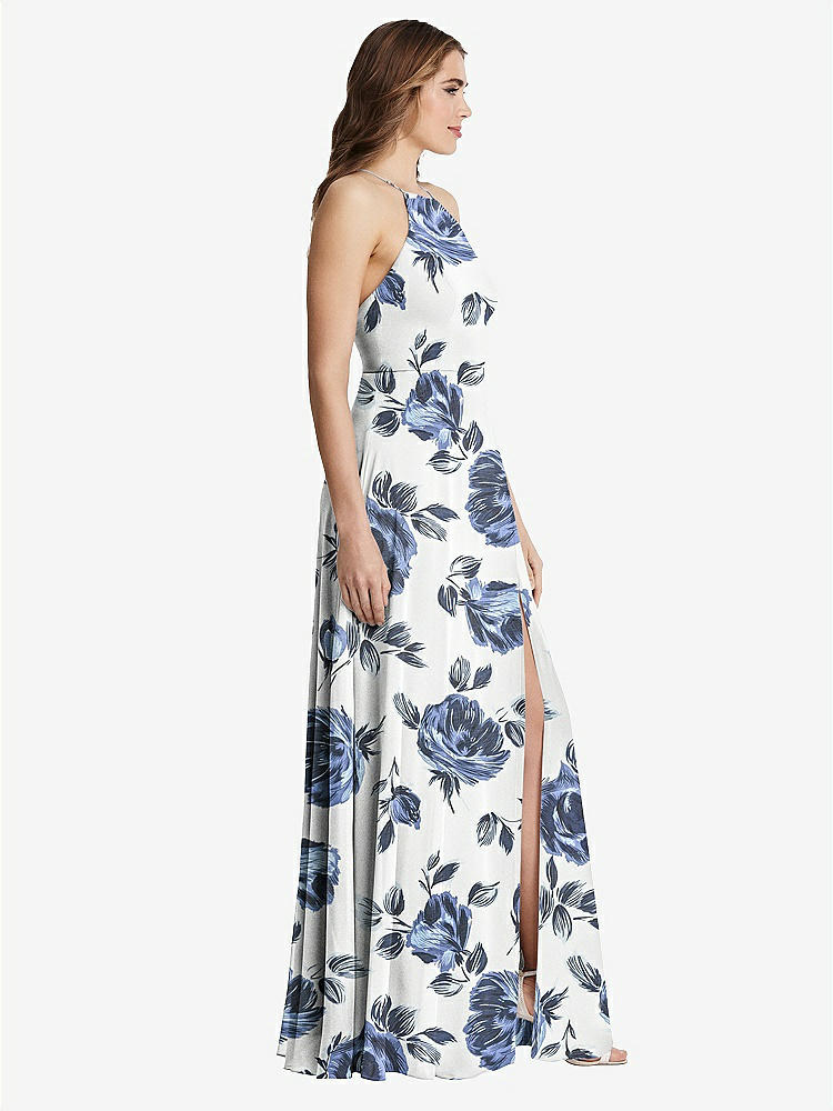 【STYLE: LB010】High Neck Chiffon Maxi Dress with Front Slit - Lela【COLOR: Indigo Rose】