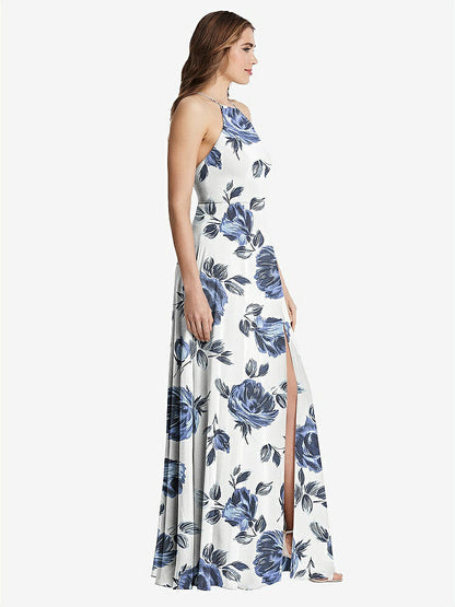 【STYLE: LB010】High Neck Chiffon Maxi Dress with Front Slit - Lela【COLOR: Indigo Rose】