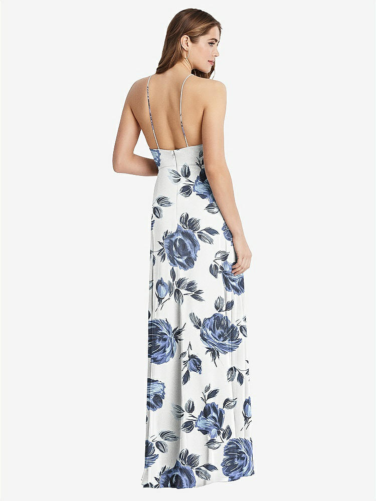 【STYLE: LB010】High Neck Chiffon Maxi Dress with Front Slit - Lela【COLOR: Indigo Rose】