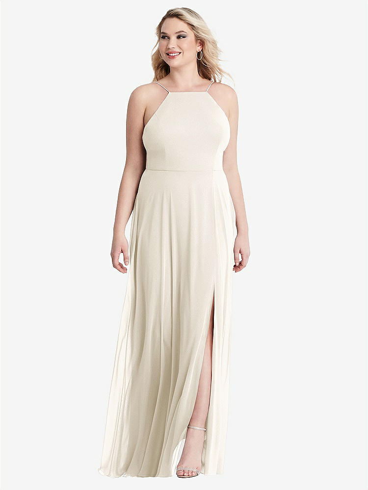 【STYLE: LB010】High Neck Chiffon Maxi Dress with Front Slit - Lela【COLOR: Ivory】