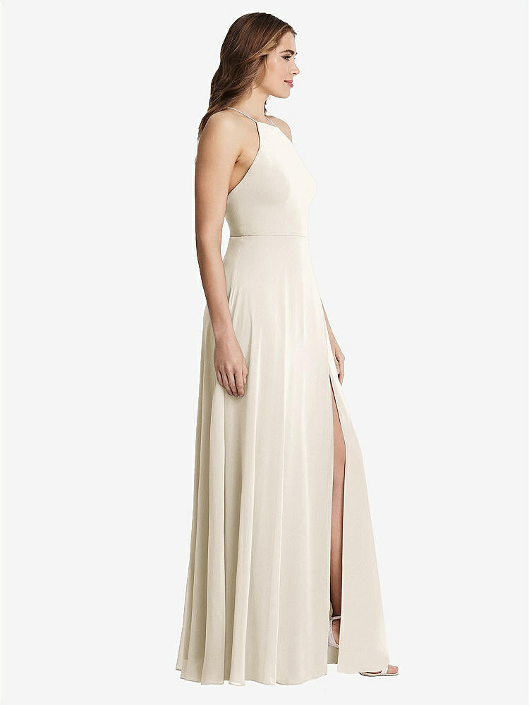 【STYLE: LB010】High Neck Chiffon Maxi Dress with Front Slit - Lela【COLOR: Ivory】