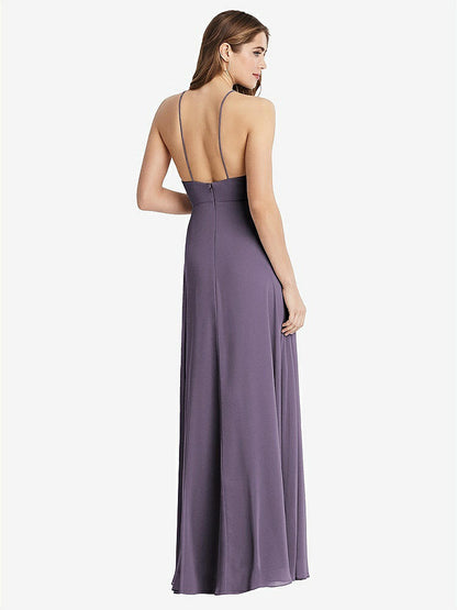 【NEW】【STYLE: LB010】高 首 シフォン マキシ ドレス 前面 スリット  -  lela【COLOR: Lavender】【SIZE: 00-30W】