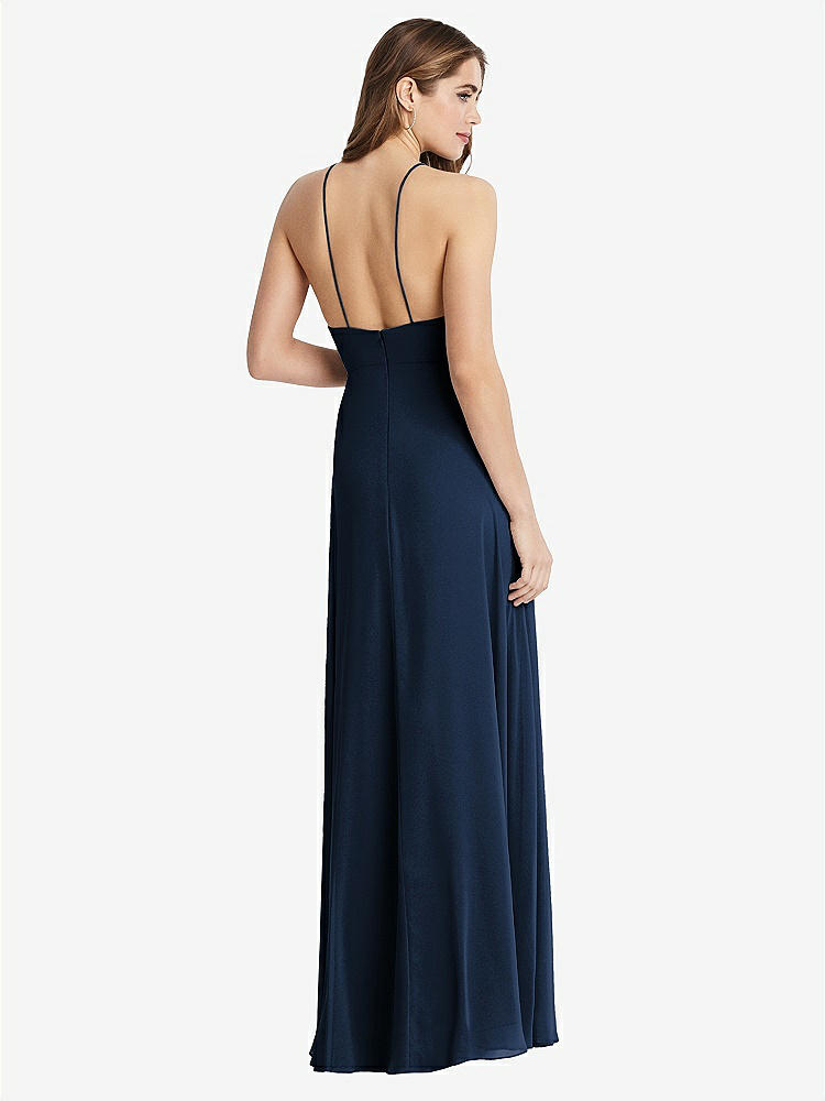 【STYLE: LB010】High Neck Chiffon Maxi Dress with Front Slit - Lela【COLOR: Midnight Navy】