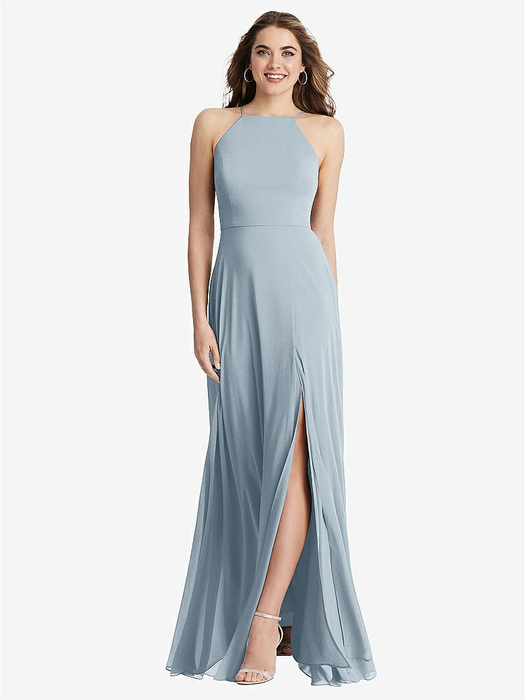 【STYLE: LB010】High Neck Chiffon Maxi Dress with Front Slit - Lela【COLOR: Mist】