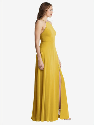 【NEW】【STYLE: LB010】高 首 シフォン マキシ ドレス 前面 スリット  -  lela【COLOR: Marigold】【SIZE: 00-30W】