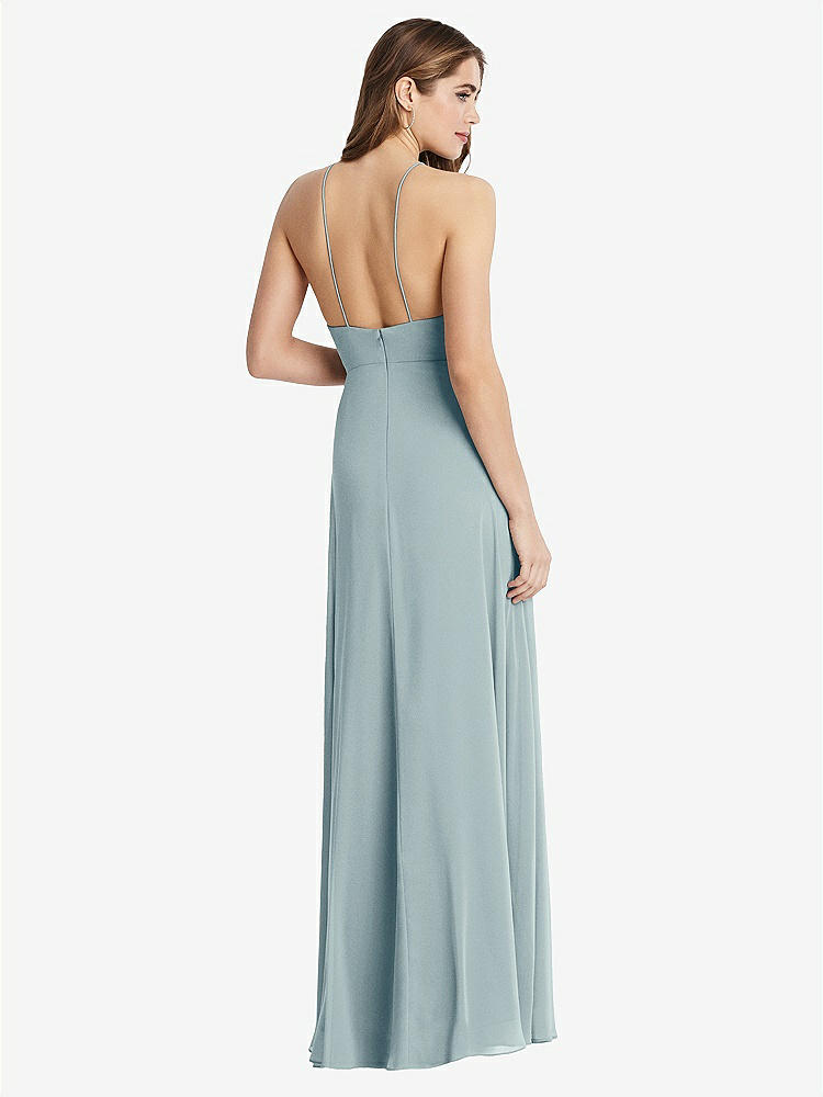 【STYLE: LB010】High Neck Chiffon Maxi Dress with Front Slit - Lela【COLOR: Morning Sky】