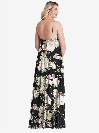 【STYLE: LB010】High Neck Chiffon Maxi Dress with Front Slit - Lela【COLOR: Noir Garden】