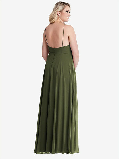 【STYLE: LB010】High Neck Chiffon Maxi Dress with Front Slit - Lela【COLOR: Olive Green】