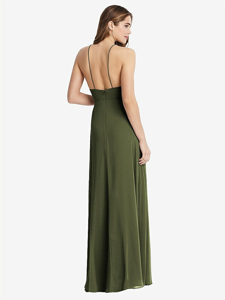 【STYLE: LB010】High Neck Chiffon Maxi Dress with Front Slit - Lela【COLOR: Olive Green】