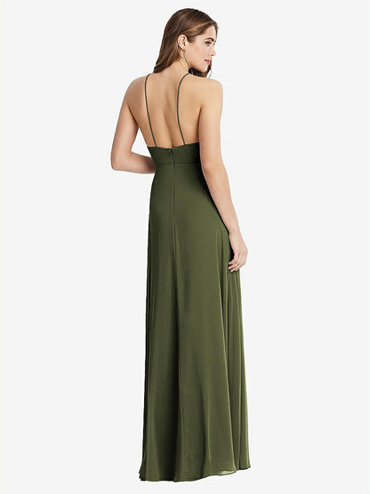 【STYLE: LB010】High Neck Chiffon Maxi Dress with Front Slit - Lela【COLOR: Olive Green】