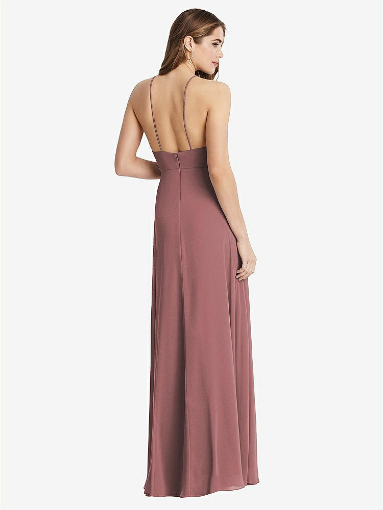 【STYLE: LB010】High Neck Chiffon Maxi Dress with Front Slit - Lela【COLOR: Rosewood】