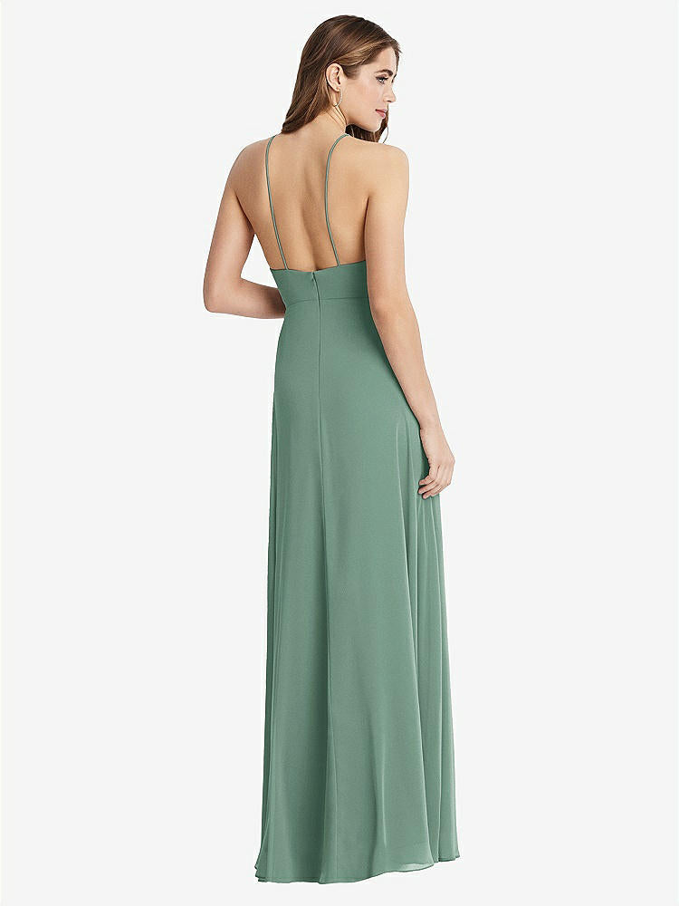【STYLE: LB010】High Neck Chiffon Maxi Dress with Front Slit - Lela【COLOR: Seagrass】