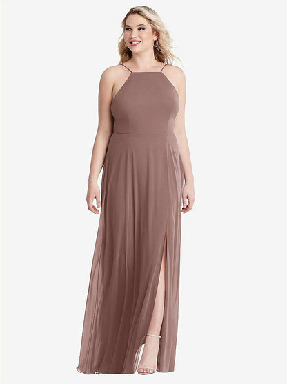 【STYLE: LB010】High Neck Chiffon Maxi Dress with Front Slit - Lela【COLOR: Sienna】
