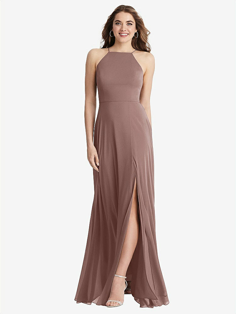【STYLE: LB010】High Neck Chiffon Maxi Dress with Front Slit - Lela【COLOR: Sienna】