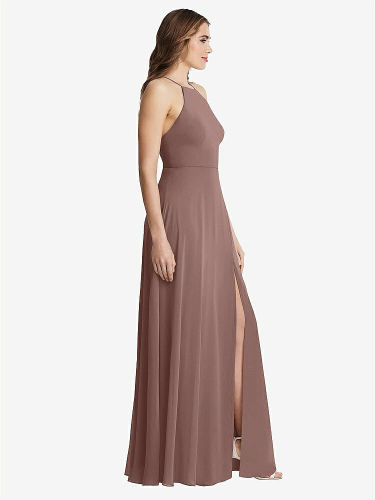 【STYLE: LB010】High Neck Chiffon Maxi Dress with Front Slit - Lela【COLOR: Sienna】