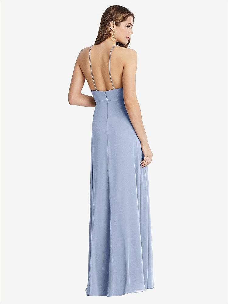 【STYLE: LB010】High Neck Chiffon Maxi Dress with Front Slit - Lela【COLOR: Sky Blue】