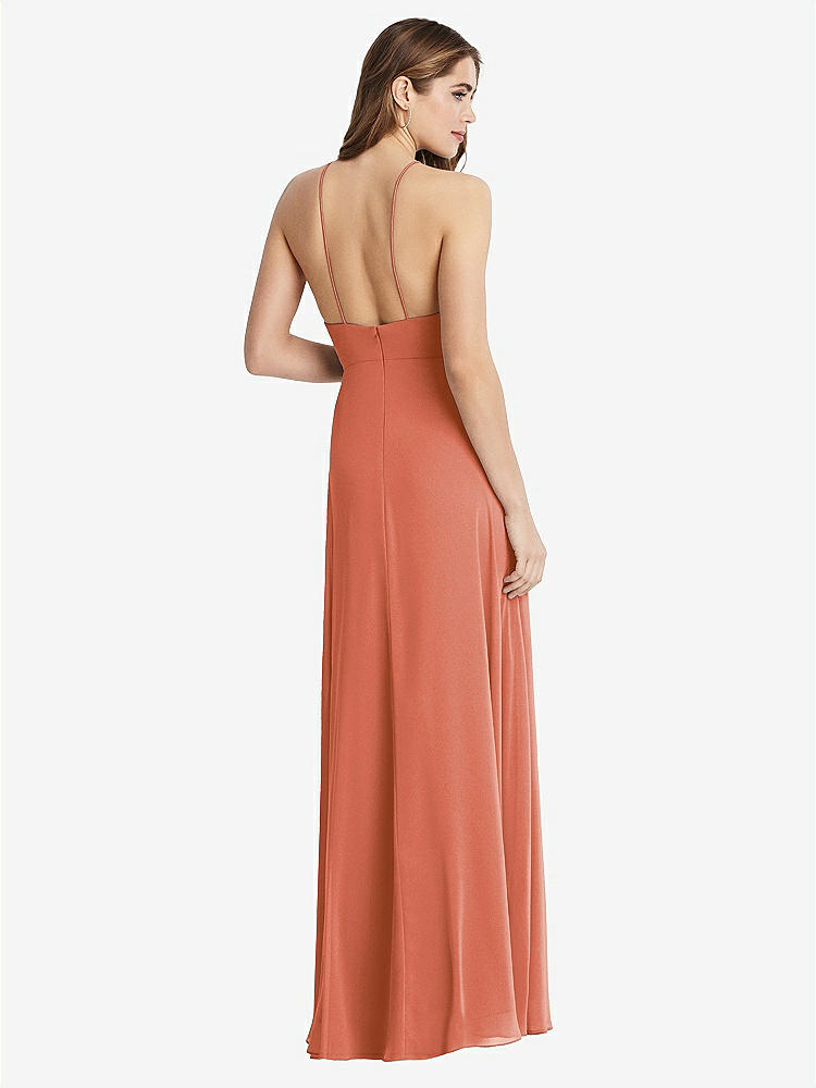 【STYLE: LB010】High Neck Chiffon Maxi Dress with Front Slit - Lela【COLOR: Terracotta Copper】