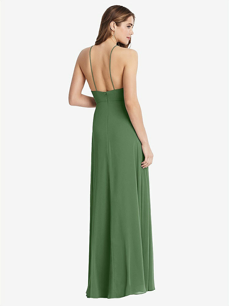【STYLE: LB010】High Neck Chiffon Maxi Dress with Front Slit - Lela【COLOR: Vineyard Green】