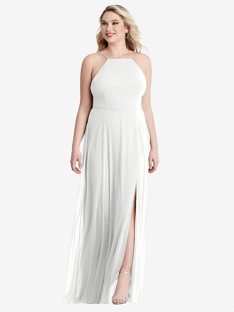 【STYLE: LB010】High Neck Chiffon Maxi Dress with Front Slit - Lela【COLOR: White】