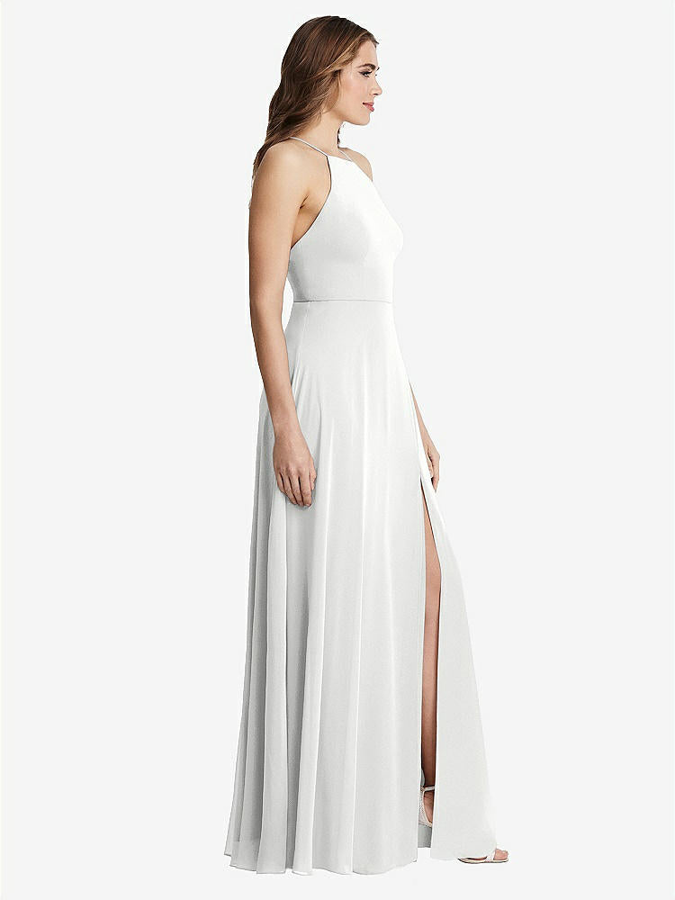 【STYLE: LB010】High Neck Chiffon Maxi Dress with Front Slit - Lela【COLOR: White】